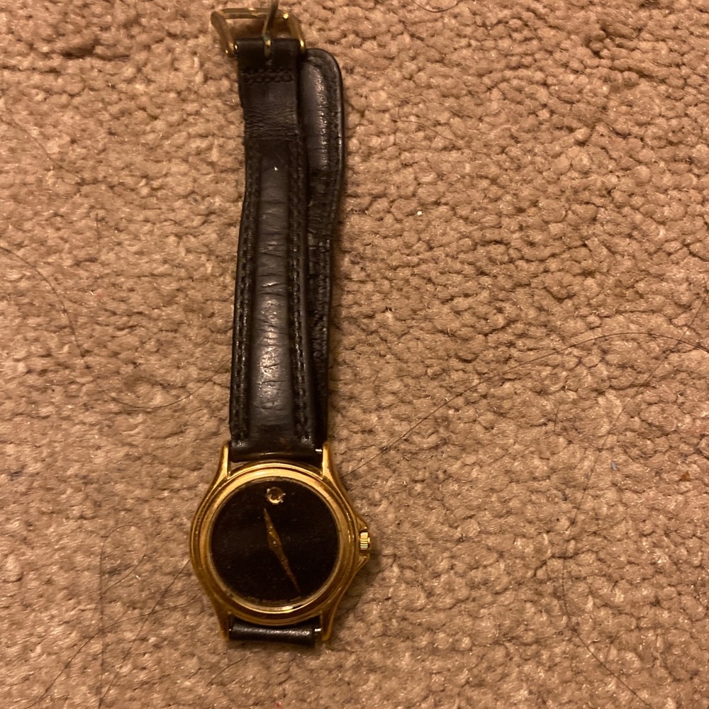 Movado Gold and Black Leather Watch